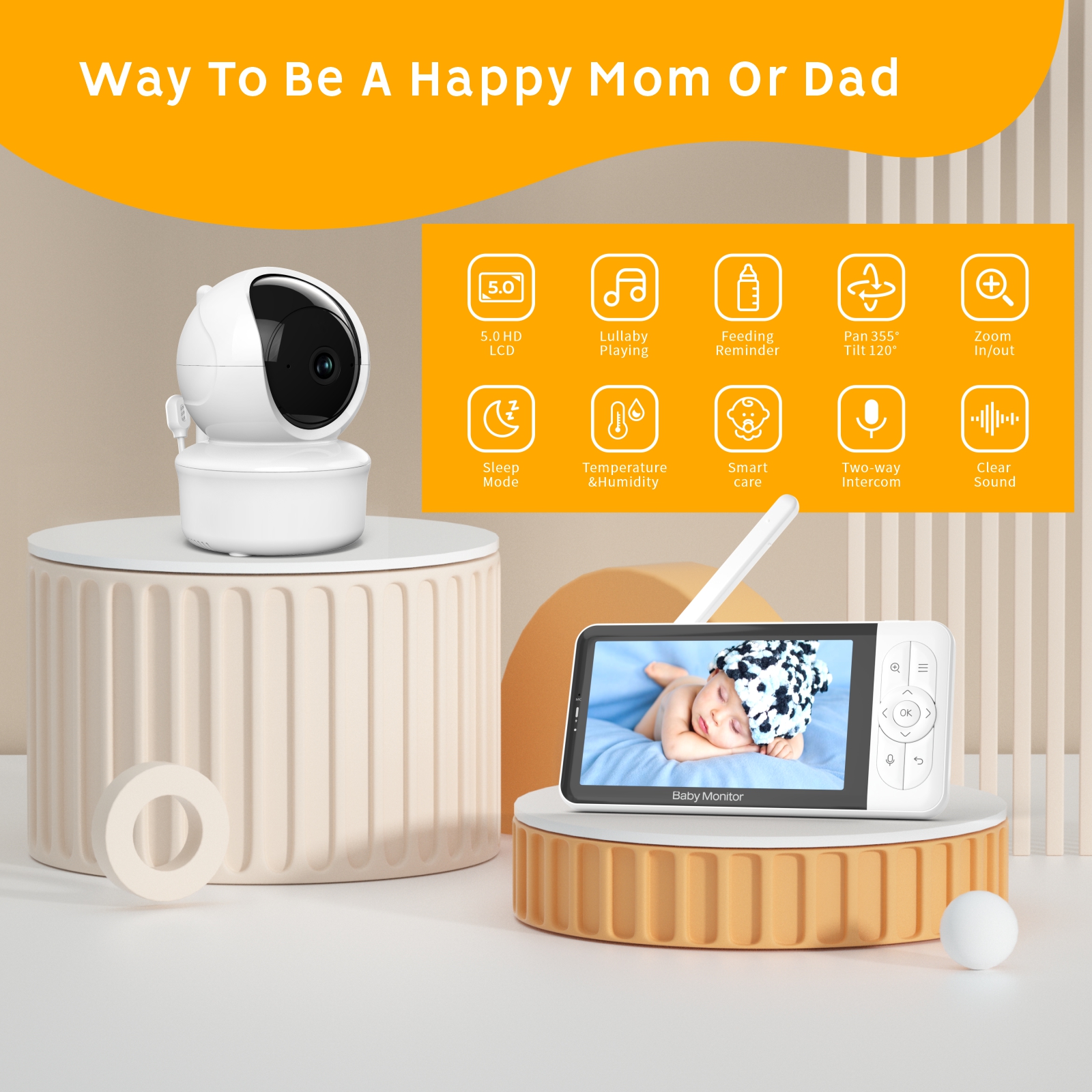 5inch 2K 3.0MP WiFi Video Smartree New Products Baby Phone Camera Baby Monitor  With Tuya App